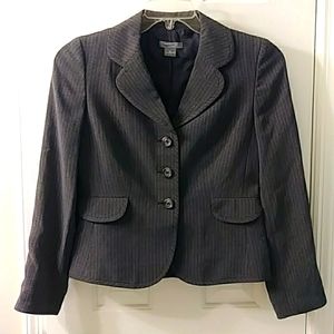 Ann Taylor Jacket Blazer Size 4P Carcoal Gray Pinsteipped
